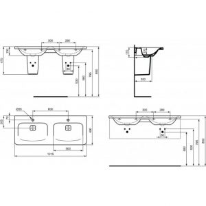 Ideal Standard TONIC II Double lavabo trop-plein caché, 2 trous 215 x 490 x 170 mm, blanc IdealPlus (K0873MA)
